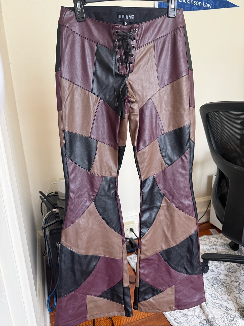 Current Mood / Dolls Kill patchwork faux flare leather pants / medium